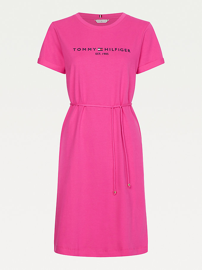 Tommy Hilfiger Curve Essential Logo Kort Sleeve Kjoler Dame Rosa | VQKWXA-594