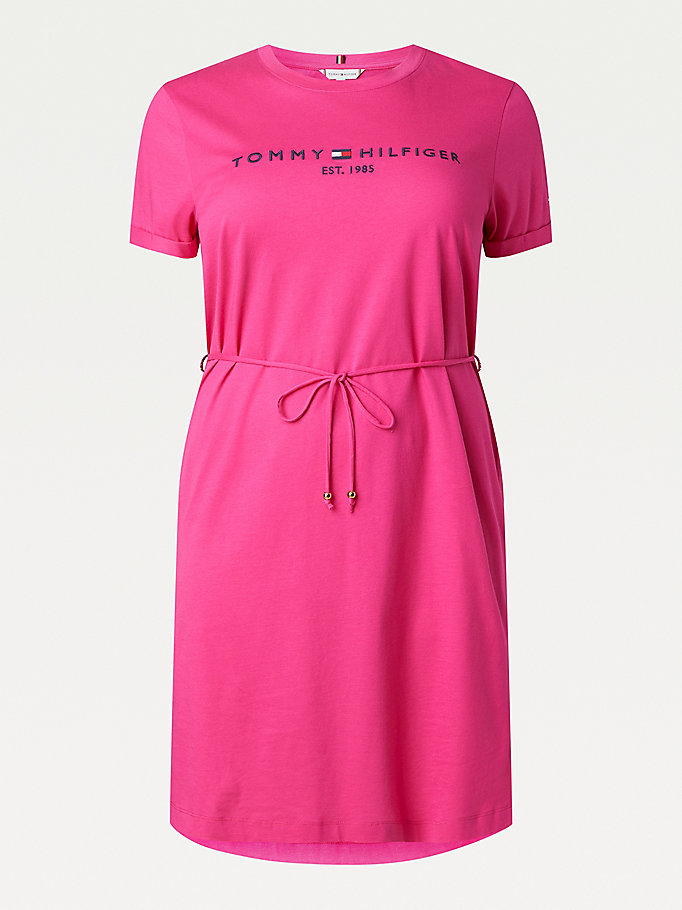 Tommy Hilfiger Curve Essential Logo Kort Sleeve Kjoler Dame Rosa | VQKWXA-594