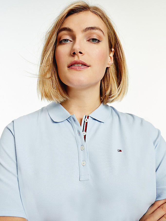 Tommy Hilfiger Curve Essential Placket Detail Polo T Skjorte Dame Blå | JEQOYH-253