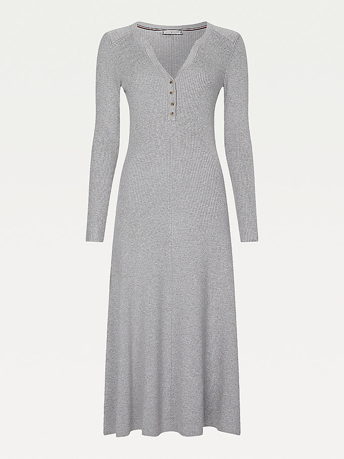 Tommy Hilfiger Curve Henley Fit And Flare Midi Kjoler Dame Grå | RYZFUW-302