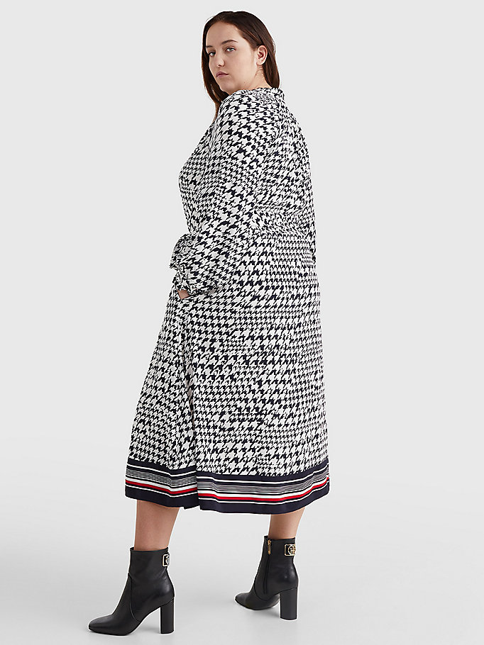 Tommy Hilfiger Curve Houndstooth Relaxed Fit Midi Kjoler Dame Blå | RYVSPQ-247