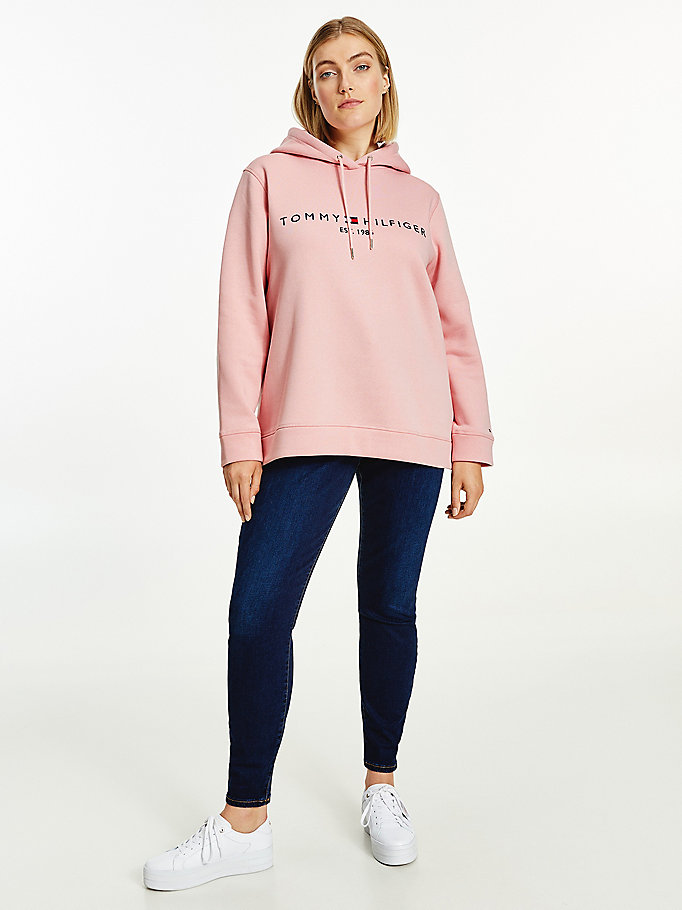 Tommy Hilfiger Curve Logo Drawstring Hettegensere Dame Rosa | IZPEJX-895