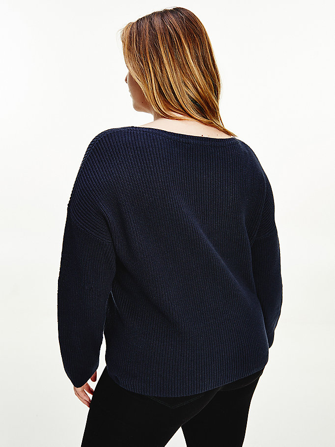 Tommy Hilfiger Curve Rib-Knit Organic Bomull Gensere Dame Blå | RTKNAM-832