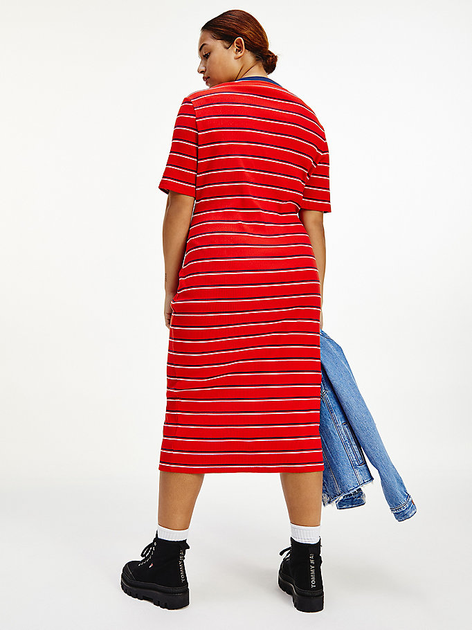 Tommy Hilfiger Curve Stripe Bodycon Midi Kjoler Dame Rød | UPVKAI-386