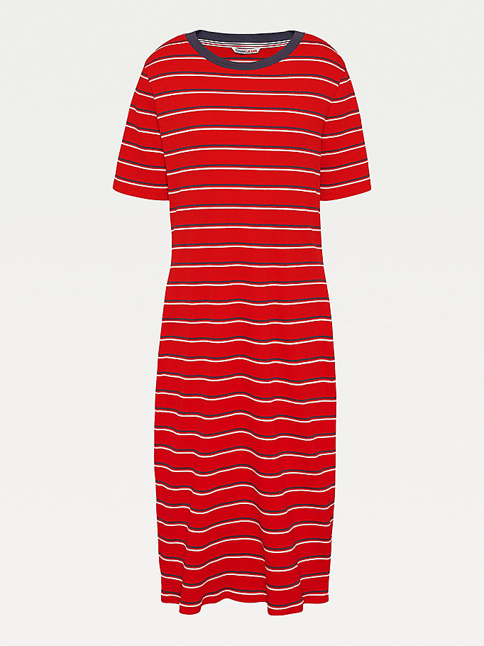 Tommy Hilfiger Curve Stripe Bodycon Midi Kjoler Dame Rød | UPVKAI-386