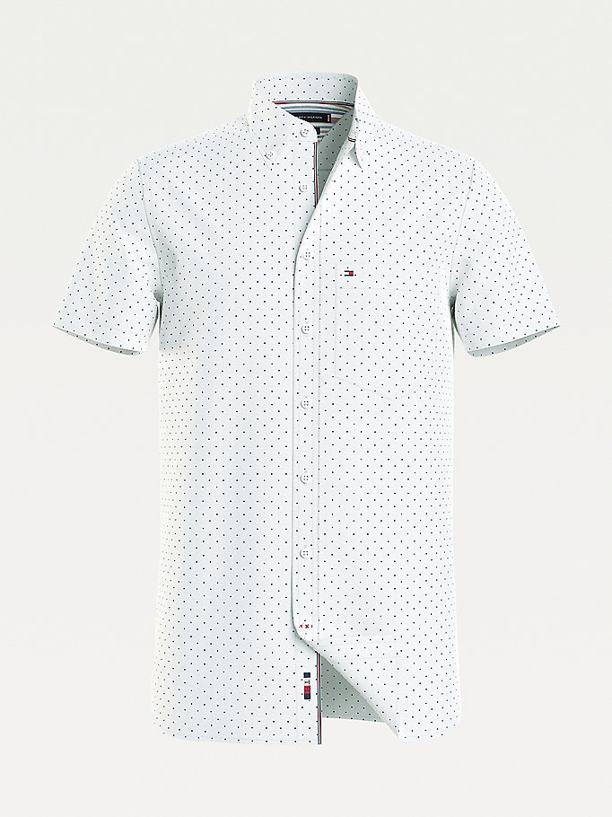 Tommy Hilfiger Dot Kort Sleeve Slim Fit Skjorte Herre Hvite | PZCVLE-630