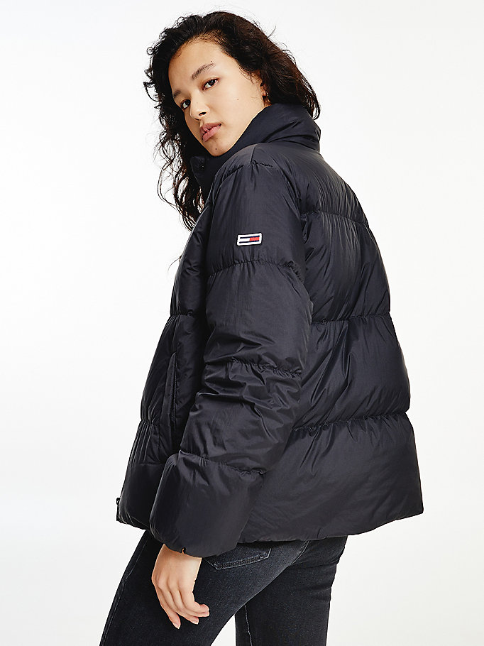 Tommy Hilfiger Down Concealed Zip Puffer Frakker Dame Svarte | AOZLHE-915