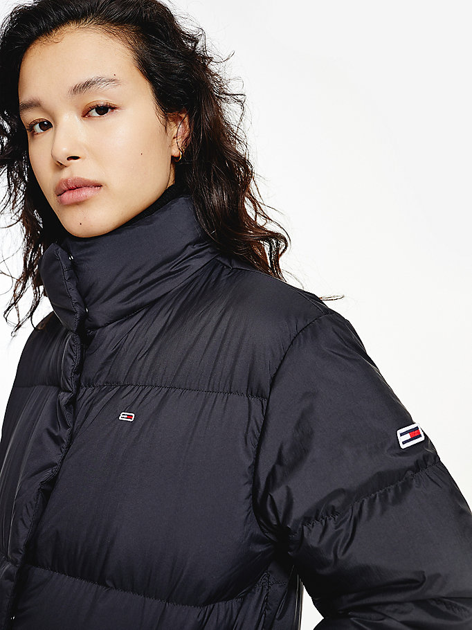 Tommy Hilfiger Down Concealed Zip Puffer Frakker Dame Svarte | AOZLHE-915