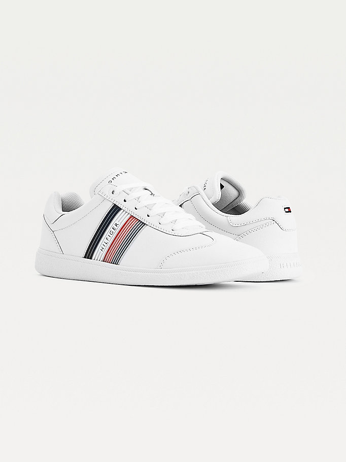 Tommy Hilfiger Ed Lær Cupsole Joggesko Herre Hvite | ZQYMVL-169