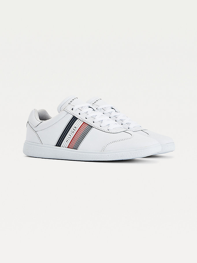 Tommy Hilfiger Ed Lær Cupsole Joggesko Herre Hvite | ZQYMVL-169