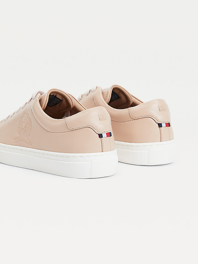 Tommy Hilfiger Elevated Crest Lær Joggesko Dame Beige | YOZEKW-237