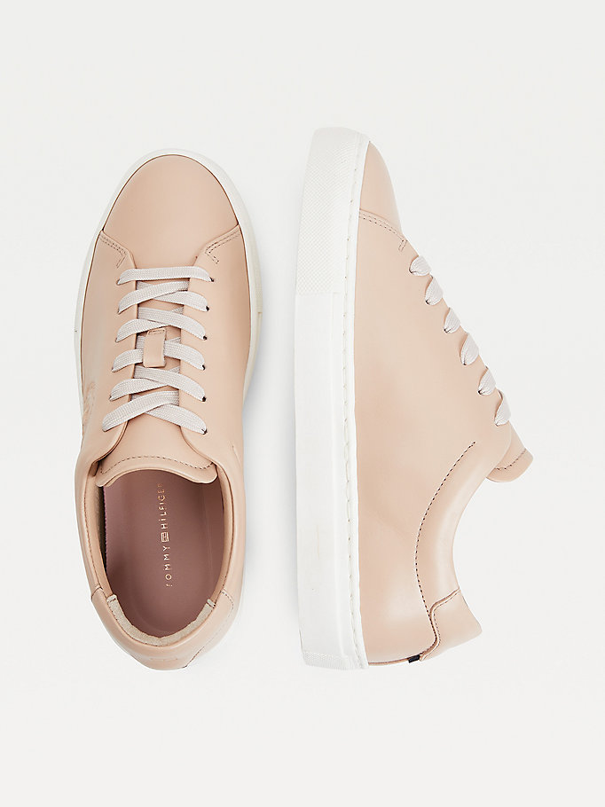 Tommy Hilfiger Elevated Crest Lær Joggesko Dame Beige | YOZEKW-237