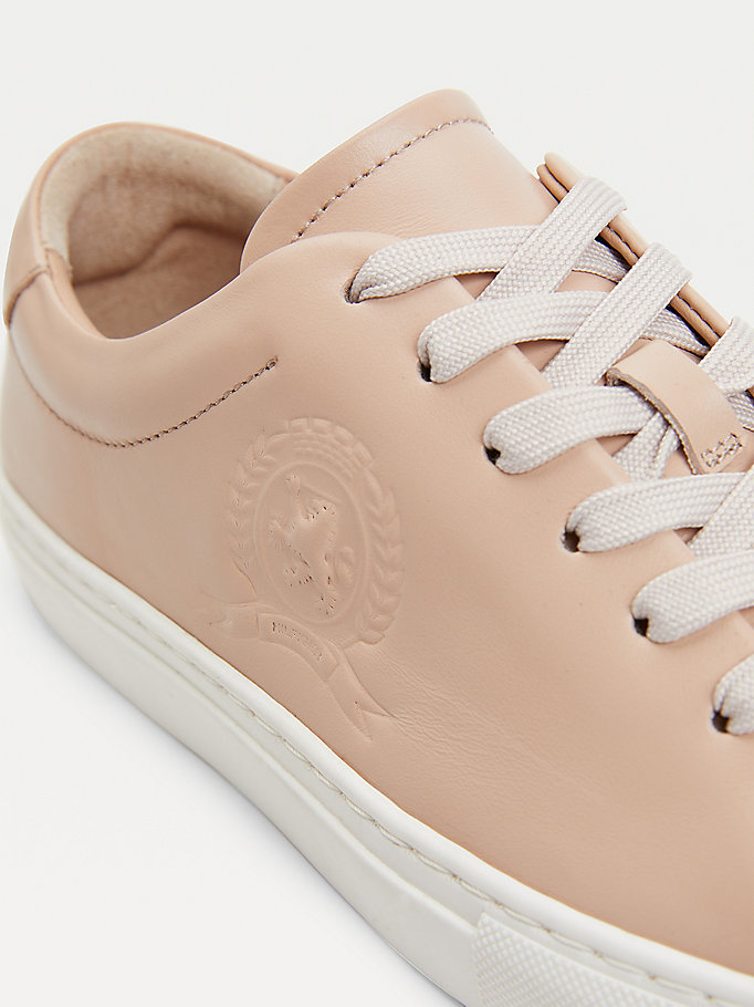 Tommy Hilfiger Elevated Crest Lær Joggesko Dame Beige | YOZEKW-237