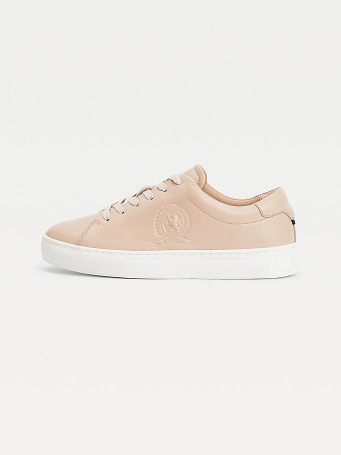 Tommy Hilfiger Elevated Crest Lær Joggesko Dame Beige | YOZEKW-237