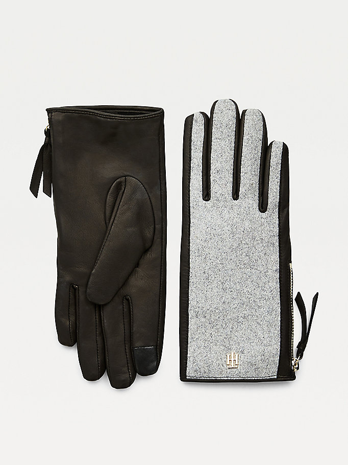 Tommy Hilfiger Elevated Lær And Wool Blend Gloves Hatt Dame Grå | SRFEZD-842