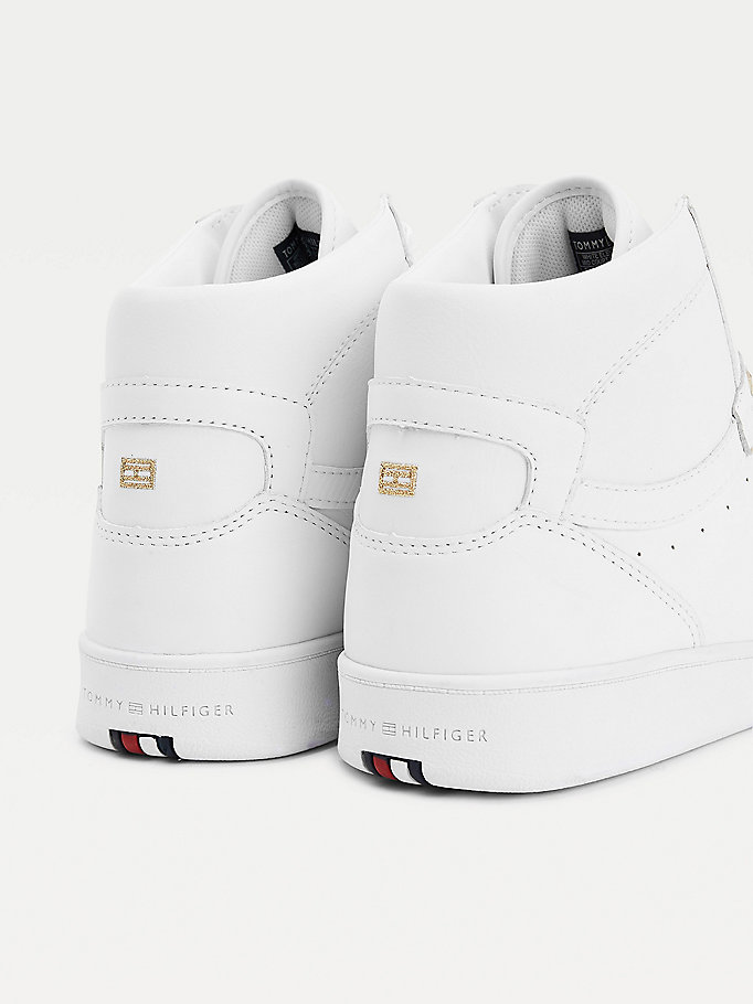 Tommy Hilfiger Elevated Mid- Cupsole Lær Joggesko Dame Hvite | OMHBTU-283