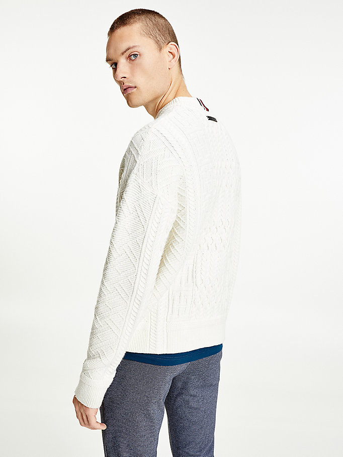 Tommy Hilfiger Elevated Oversized Signature Aran Gensere Herre Hvite | TYAKUQ-132