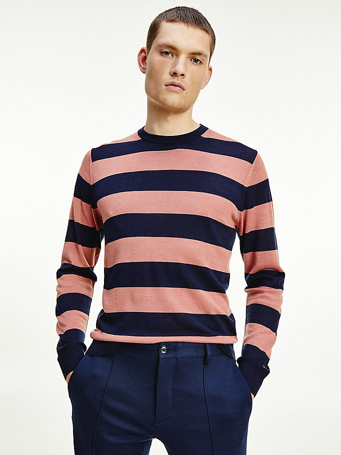 Tommy Hilfiger Elevated Stripe Wool And Silk Gensere Herre Oransje | XEHGYT-150