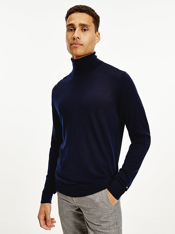 Tommy Hilfiger Elevated Wool Silk Roll Neck Gensere Herre Blå | BERWCI-319