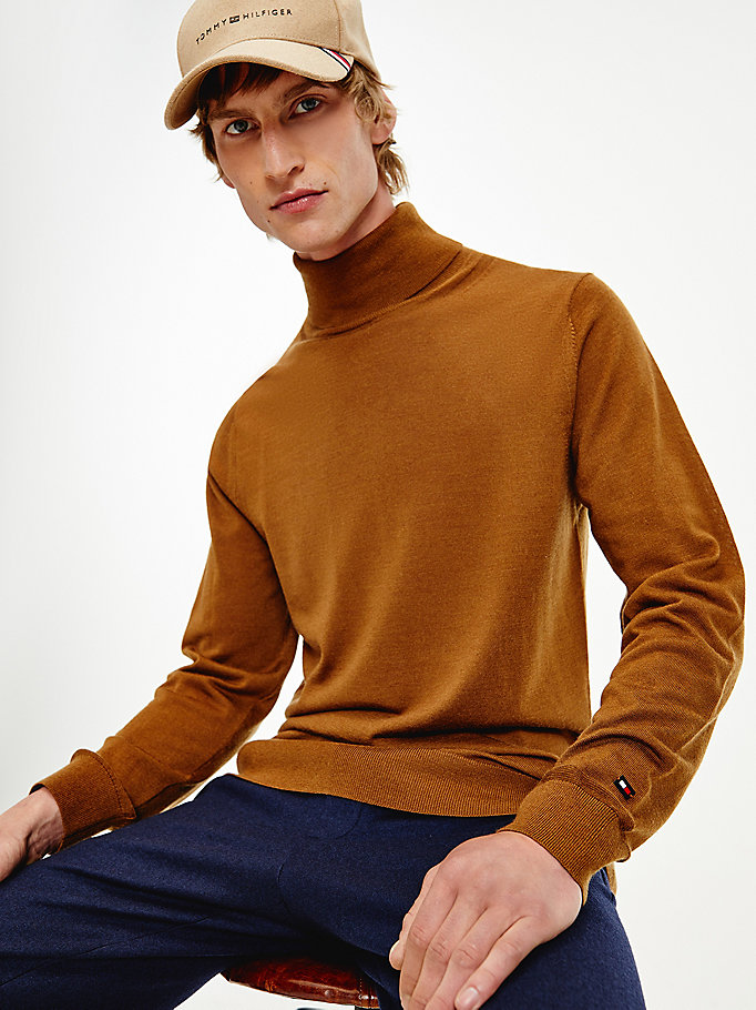 Tommy Hilfiger Elevated Wool Silk Roll Neck Gensere Herre Brune | JKPXIL-042