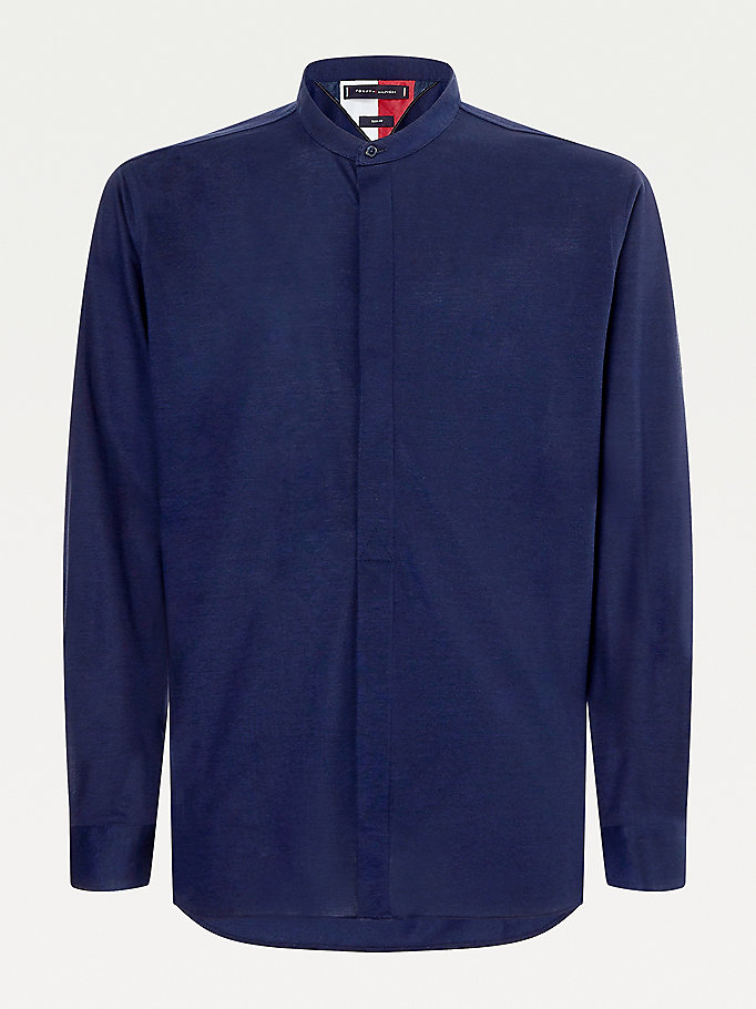 Tommy Hilfiger Elevated Woven Mandarin Collar Slim Skjorte Herre Blå | CMYXUO-079