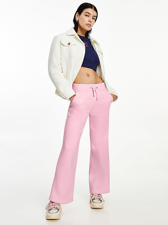 Tommy Hilfiger Essential Brede Leg Flag Patch Joggers Dame Rosa | MFGWNP-964