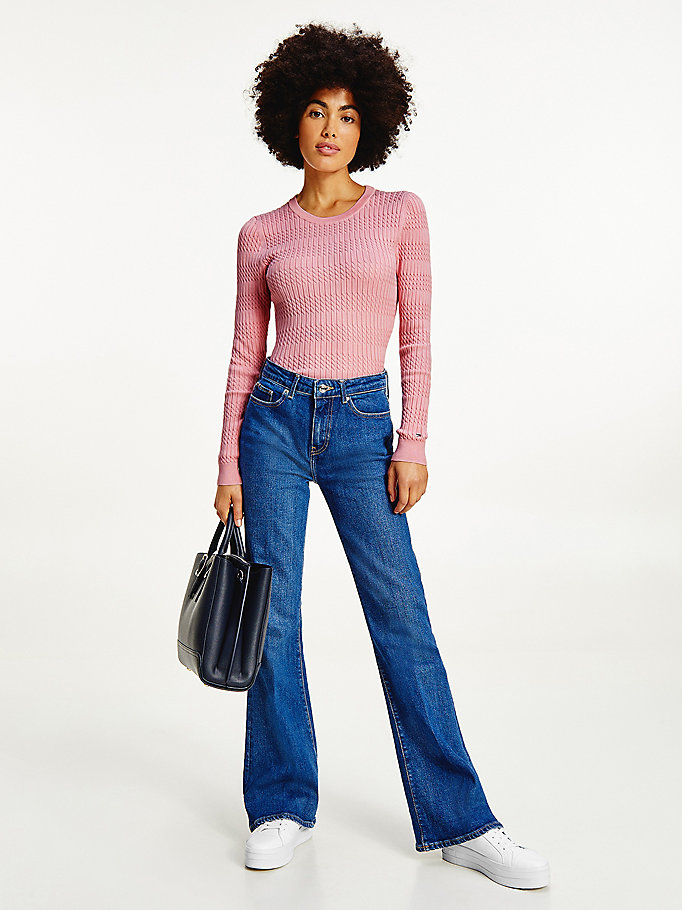 Tommy Hilfiger Essential Cable Knit Gensere Dame Rosa | HRGSBV-248