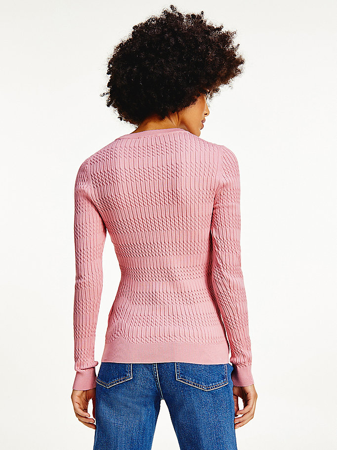 Tommy Hilfiger Essential Cable Knit Gensere Dame Rosa | HRGSBV-248