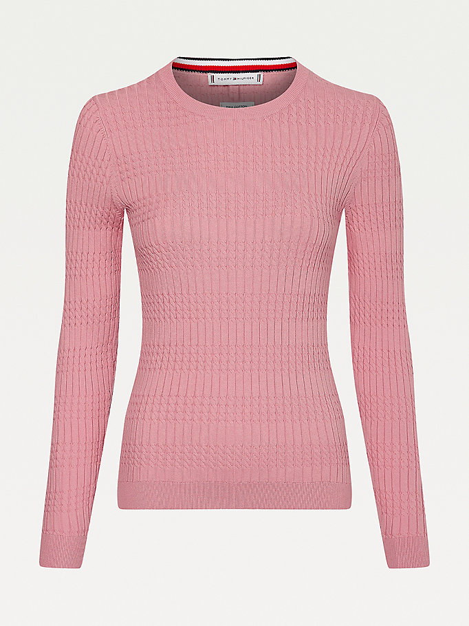 Tommy Hilfiger Essential Cable Knit Gensere Dame Rosa | HRGSBV-248