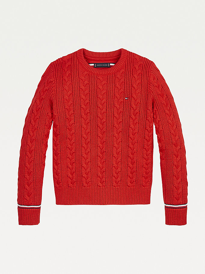 Tommy Hilfiger Essential Cable Knit Jumper Gutt Rød | XCULIO-536