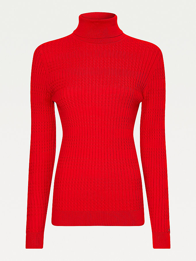 Tommy Hilfiger Essential Cable Knit Slim Fit Gensere Dame Rød | JSKECP-821