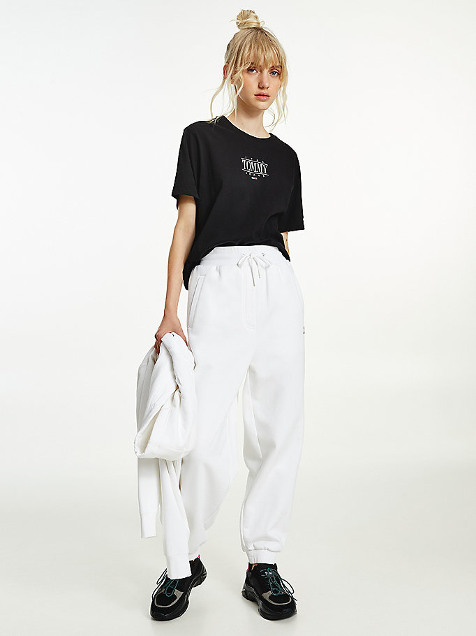 Tommy Hilfiger Essential Cropped Logo T-skjorte Dame Svarte | HVEPSO-213