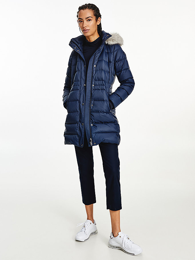 Tommy Hilfiger Essential Down-Filled Faux Fur Trim Frakker Dame Blå | ATYLDJ-691