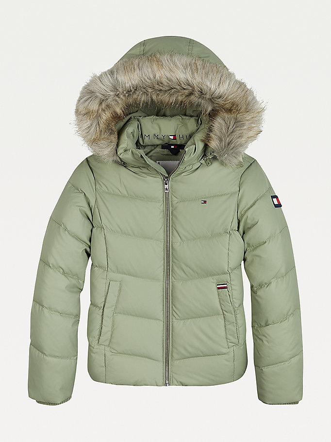 Tommy Hilfiger Essential Down Flag Patch Jakke Jente Grønn | QUKIJE-783