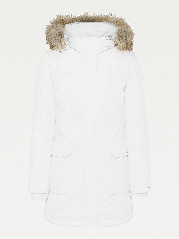 Tommy Hilfiger Essential Faux Fur Trim Down Frakker Dame Hvite | IOFEJN-960