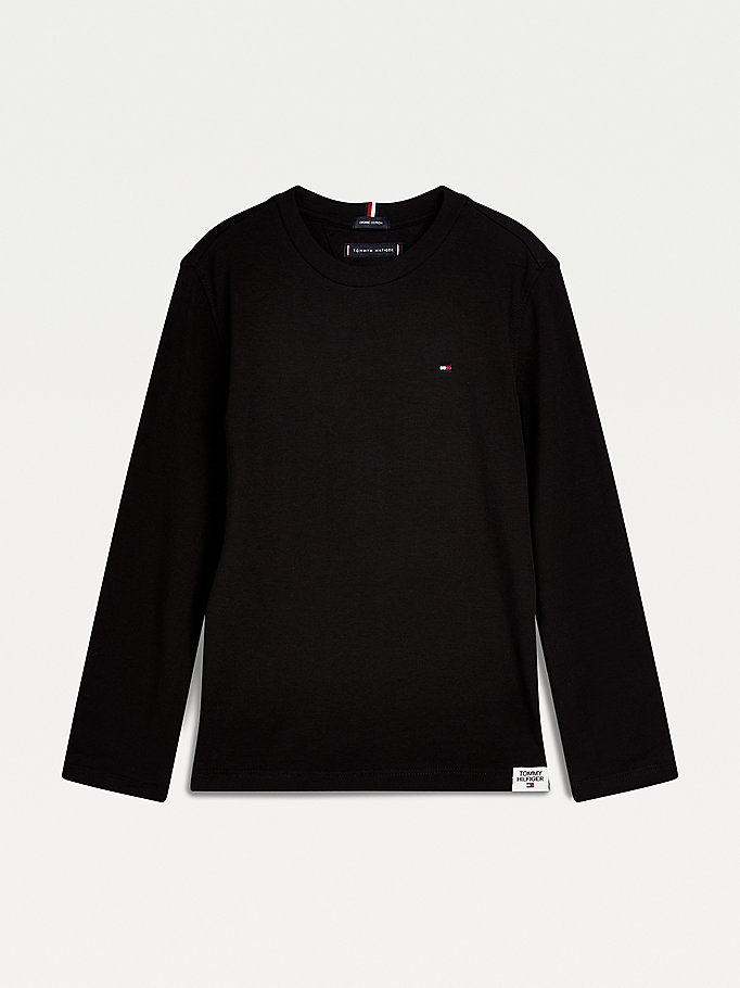 Tommy Hilfiger Essential Long Sleeve Organic Bomull T-skjorte Gutt Svarte | QCNOHF-278