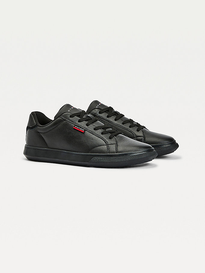 Tommy Hilfiger Essential Lær Cupsole Joggesko Herre Svarte | BOYFVN-023