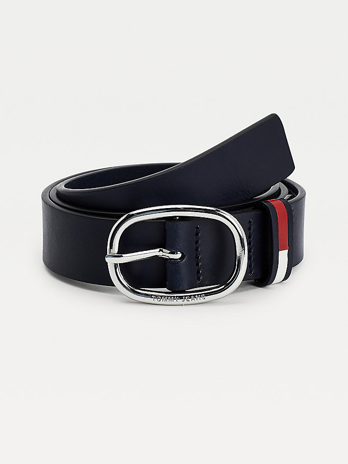 Tommy Hilfiger Essential Lær Oval Spenne Belte Dame Blå | QPYDZT-106