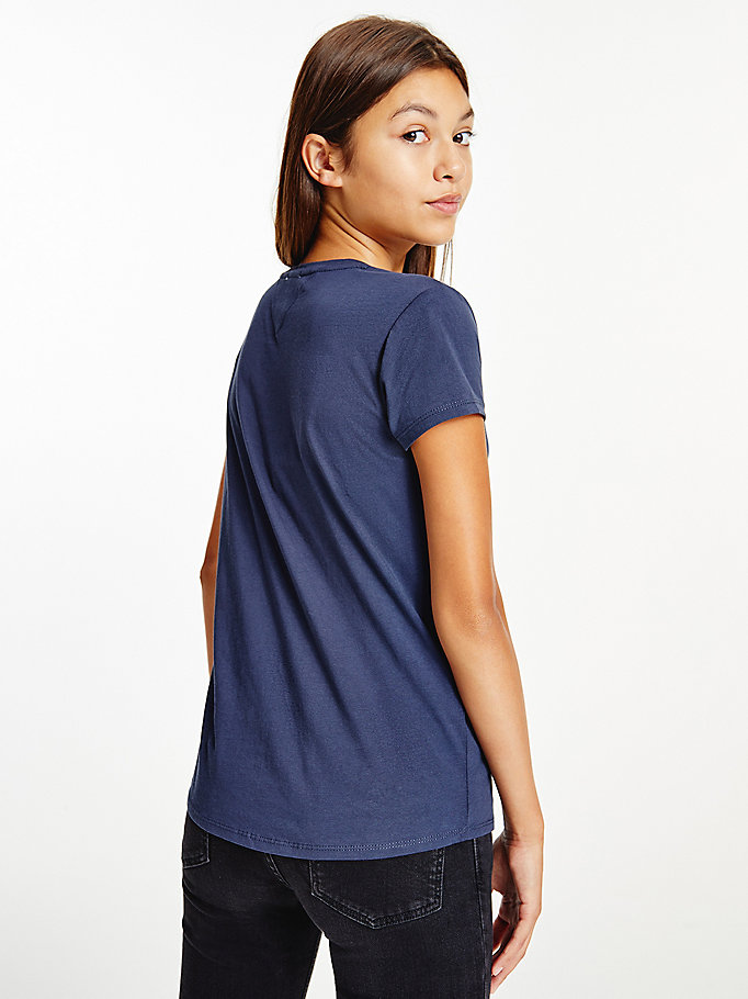 Tommy Hilfiger Essential Organic Bomull Logo T-skjorte Jente Blå | PERXBK-204