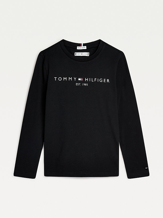 Tommy Hilfiger Essential Organic Bomull Long Sleeve T-skjorte Gutt Svarte | YSCMTA-471