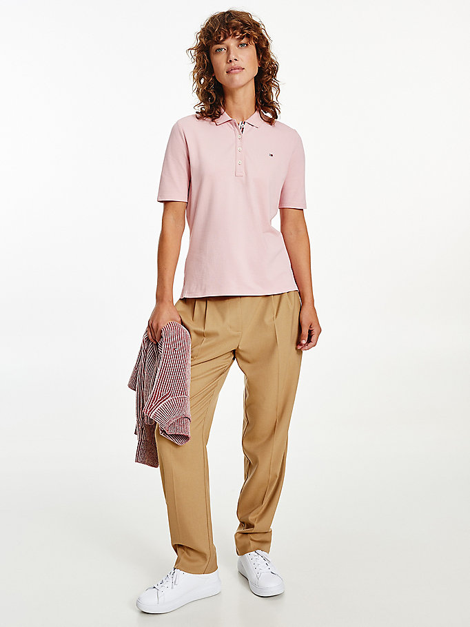 Tommy Hilfiger Essential Placket Detail Polo T Skjorte Dame Rosa | NDQSZJ-980