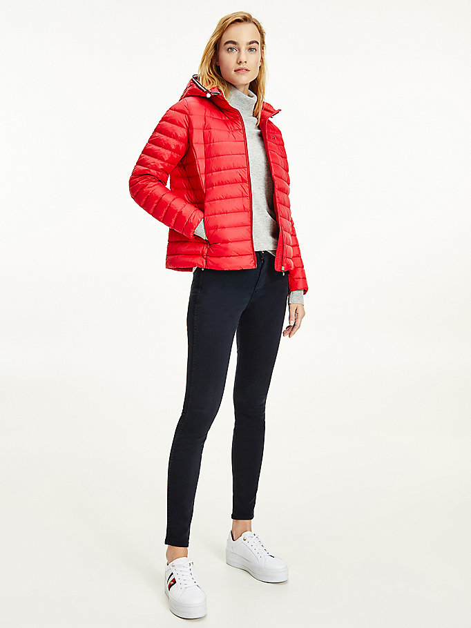 Tommy Hilfiger Essential Removable Hood Down Frakker Dame Rød | VWTDSR-826