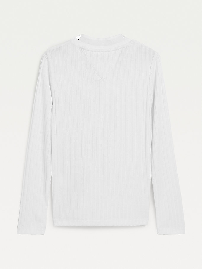 Tommy Hilfiger Essential Rib-Knit Long Sleeve T-skjorte Jente Hvite | CGBVOH-738