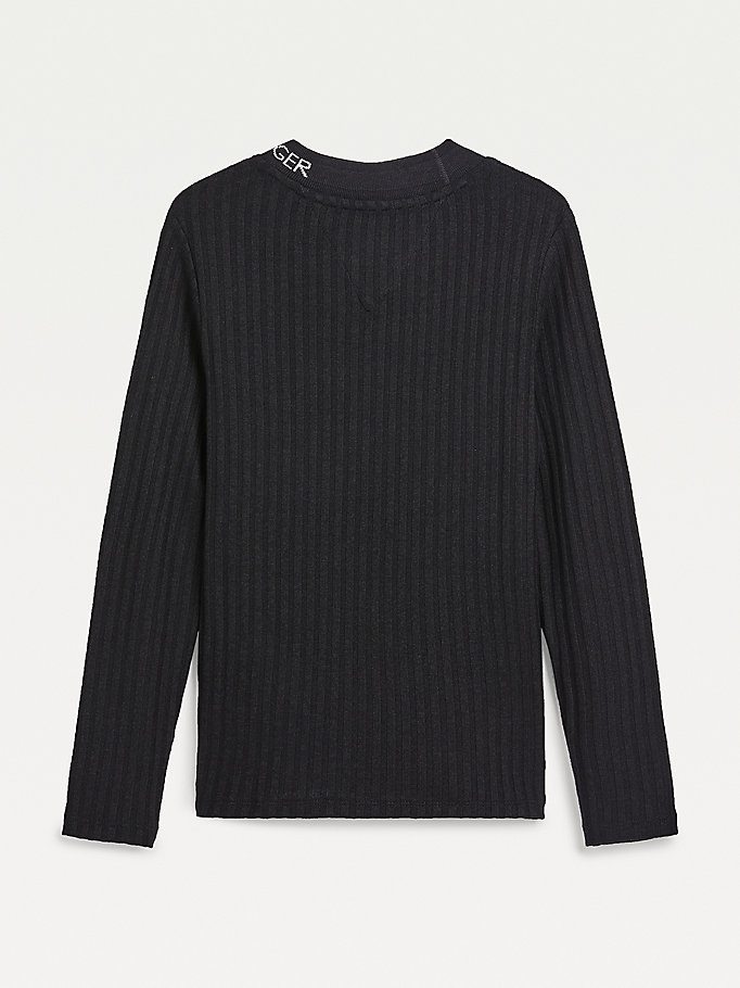 Tommy Hilfiger Essential Rib-Knit Long Sleeve T-skjorte Jente Svarte | MFWNPB-608