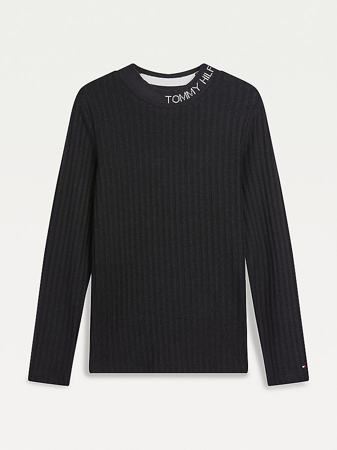 Tommy Hilfiger Essential Rib-Knit Long Sleeve T-skjorte Jente Svarte | MFWNPB-608