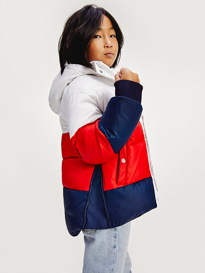 Tommy Hilfiger Essential Signature Colour-Blocked Puffer Sweatshirt Jente Hvite | IXPSFV-817