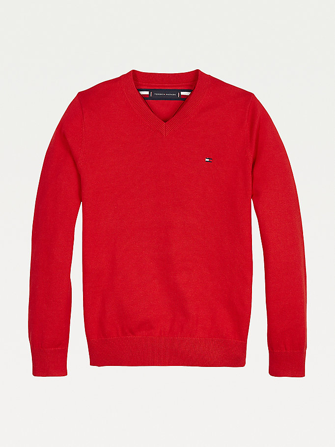 Tommy Hilfiger Essential V-Neck Jumper Gutt Rød | ESZLBM-869