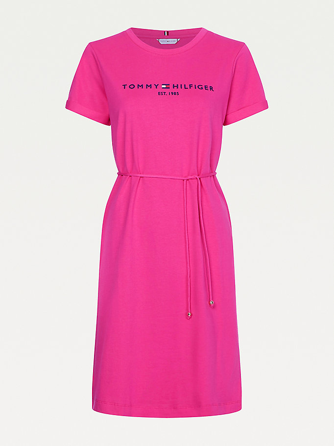 Tommy Hilfiger Essentials Logo Kort Sleeve Kjoler Dame Rosa | VRUXIB-621