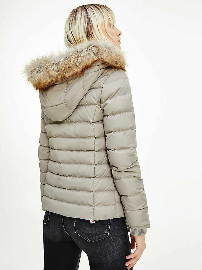 Tommy Hilfiger Faux Fur Hood Down Frakker Dame Grå | CIPLHS-634