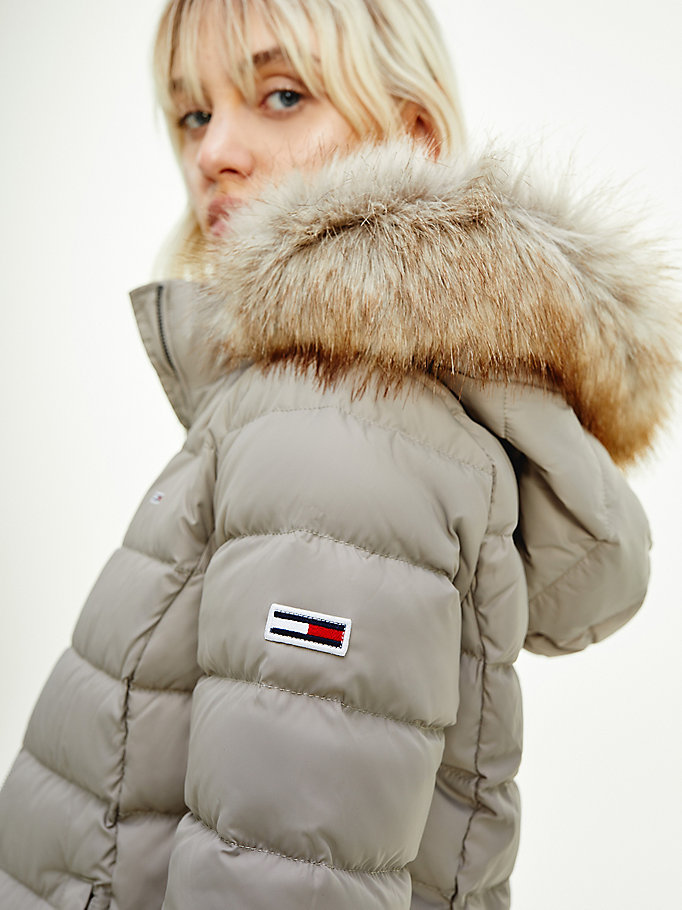 Tommy Hilfiger Faux Fur Hood Down Frakker Dame Grå | CIPLHS-634